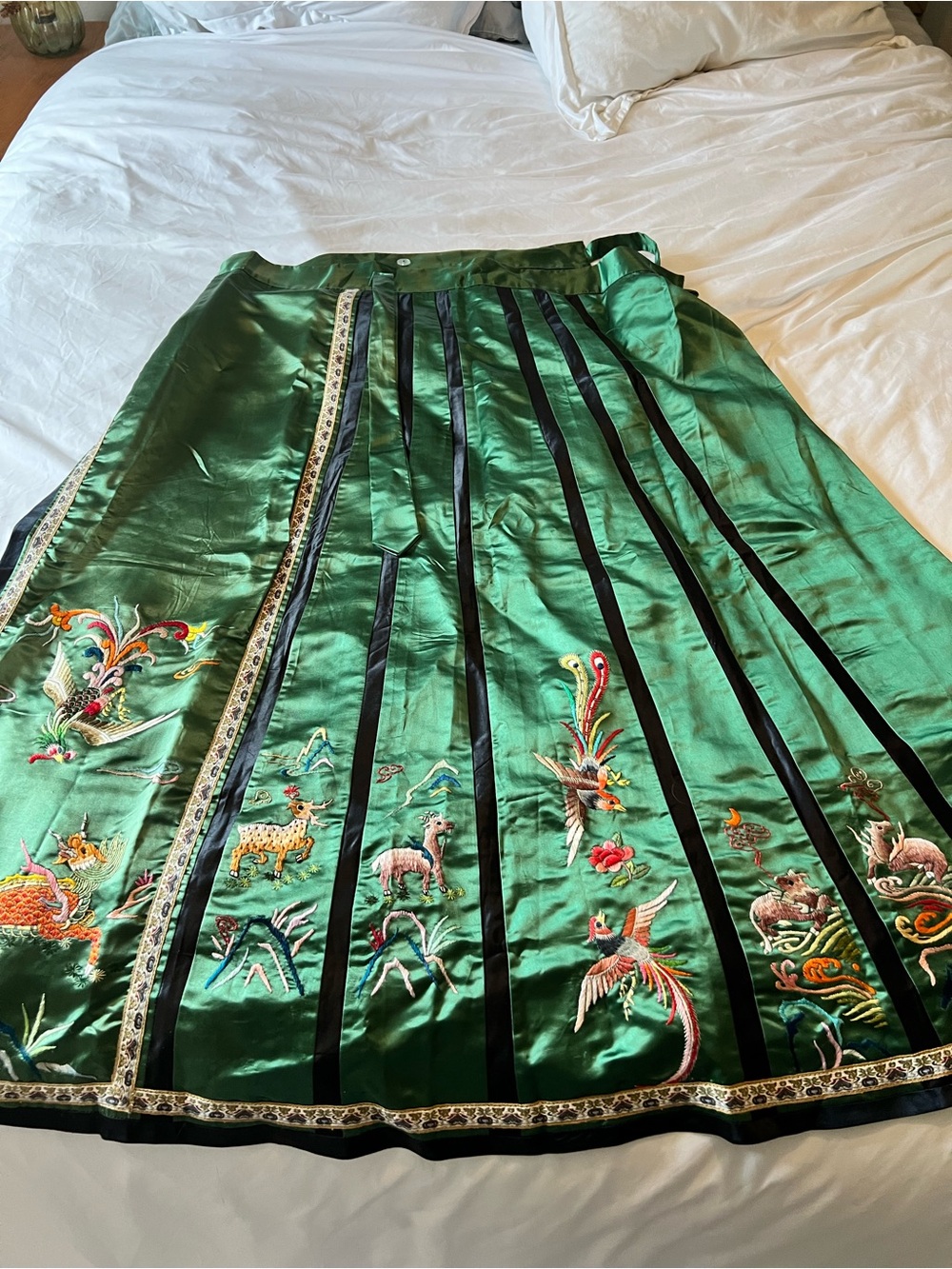 Vintage Chinese silk embroidered skirt dragons phoenix birds